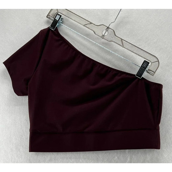 Victoria's Secret Sport Crop Top Sz Small One Shoulder Stretch Athletic Maroon - Picture 1 of 8